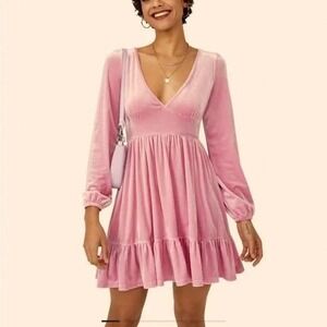 NWT HALARA Baby Pink Stretch Velvet Tie Back Boho Dress  XL